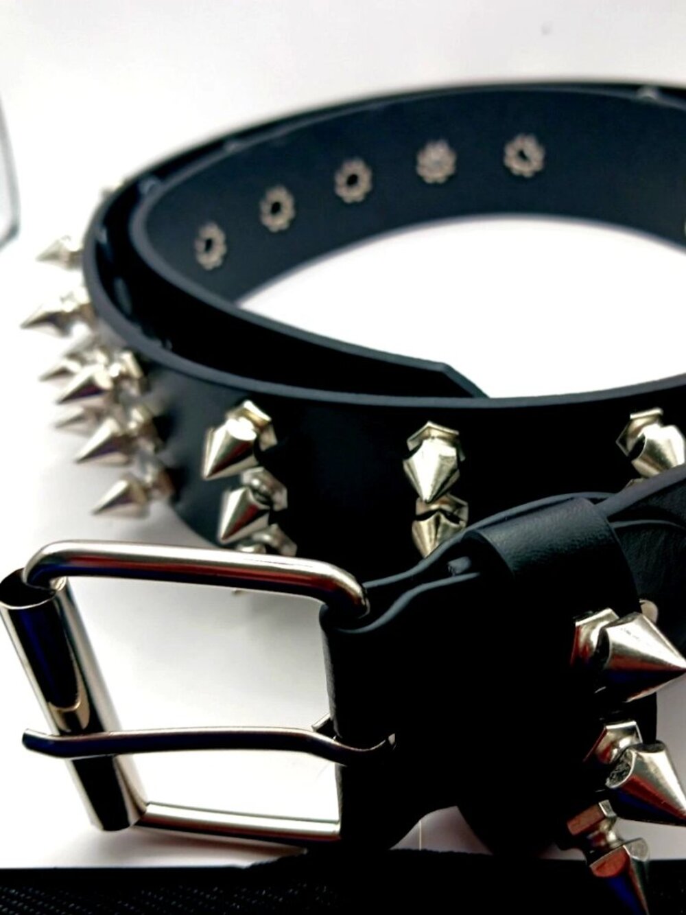Triple Row Goth Spiked Vegan Leather Belt New
